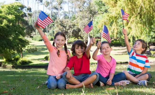 Kids Waving Flags