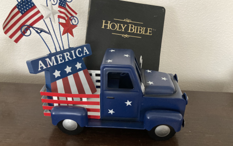 Patriotic Truck with flags and Bible