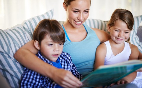 mother teaching children