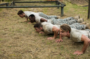 Soldiers performing pushup exercise. Training for Soldiers of the Cross