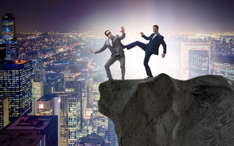 hypocrite kicking man off a cliff