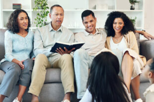 Christian Family learning and teaching the Bible