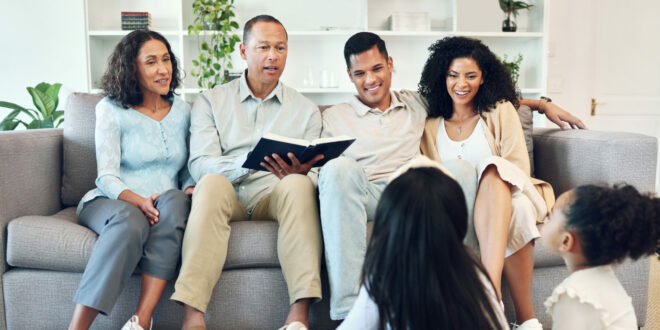Christian Family learning and teaching the Bible